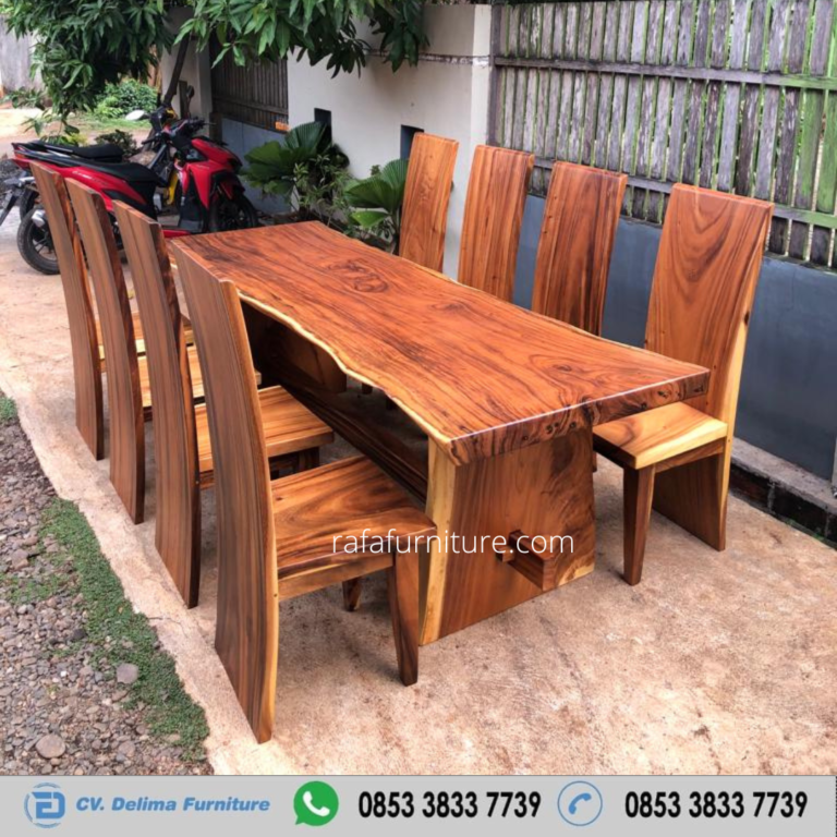 Set Meja Makan 8 Kursi Kayu Solid Besar
